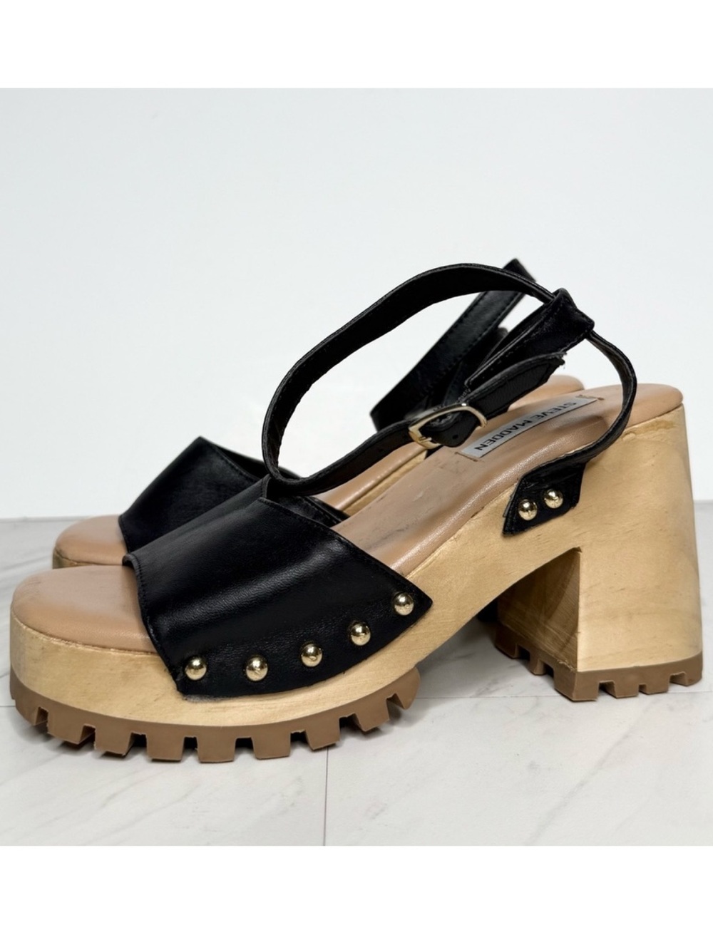 Steve Madden Ocala Black Leather Platform Sandal 7.5 M